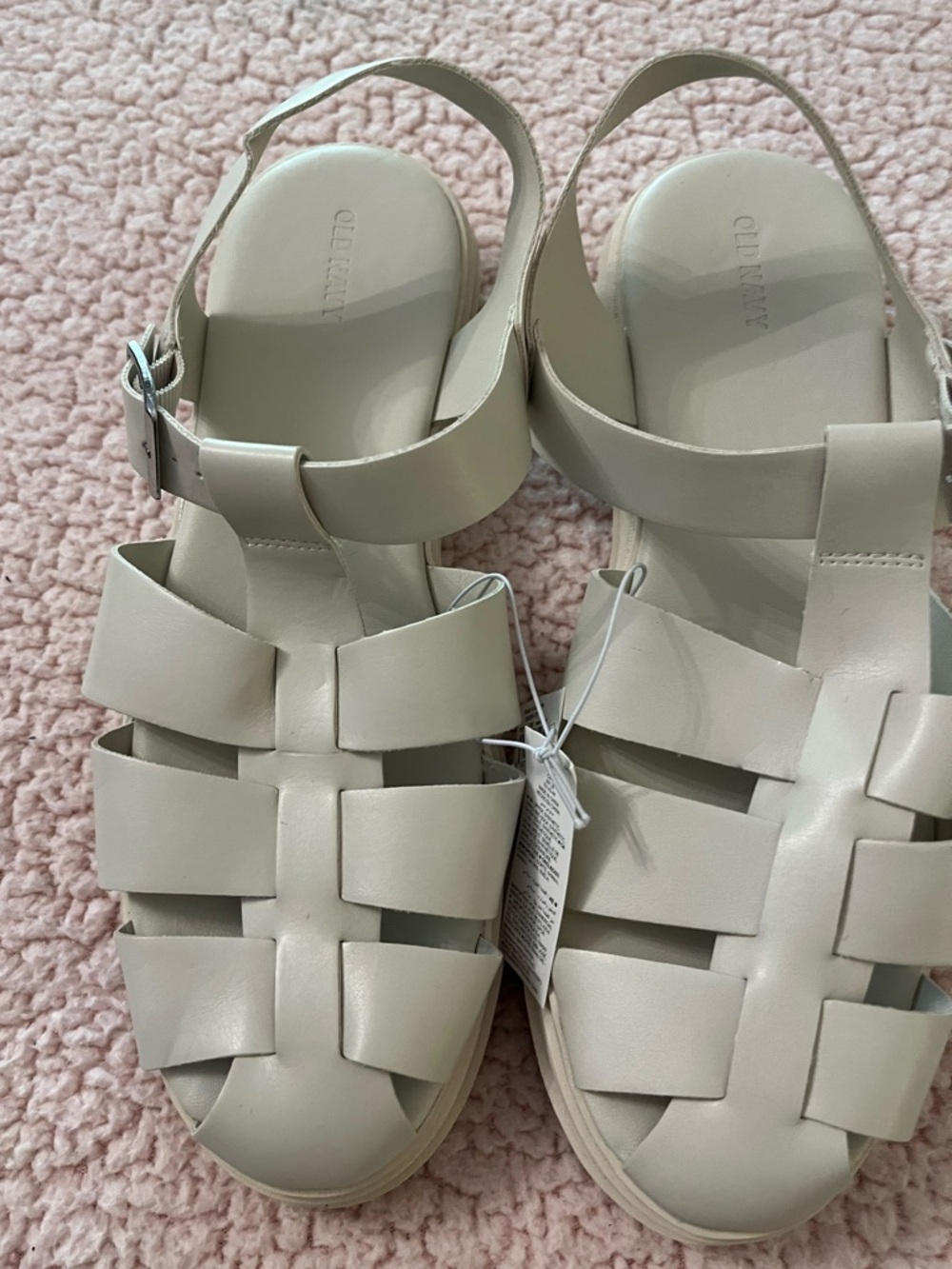 NWT Old Navy Cream Woven Faux Leather Fisherman Sandals, sz. 11